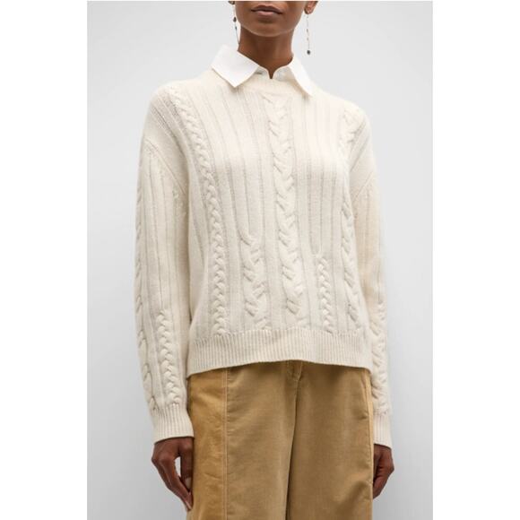 TWP Boy Cashmere Cable Sweater with Removable Shirt Collar size S small - Picture 1 of 6